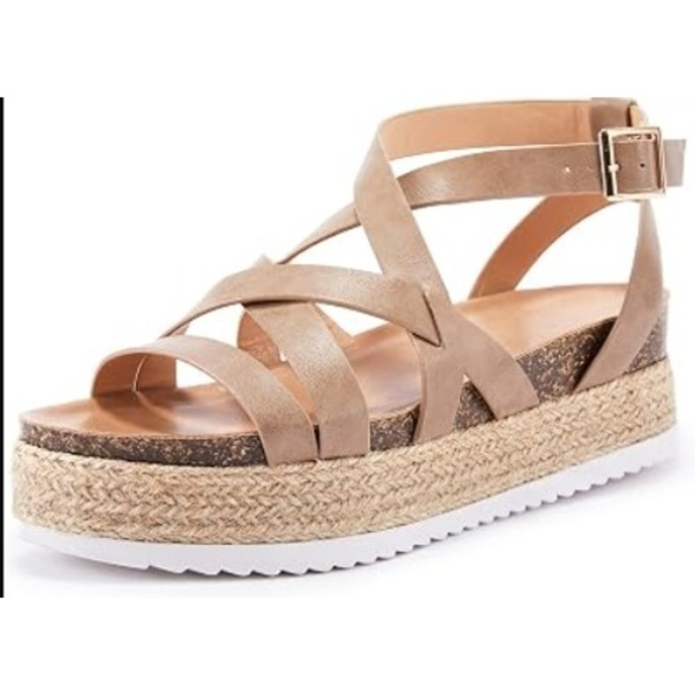 LAICIGO Platform Strappy Espadrille Sandals Taupe  Womens 11 New